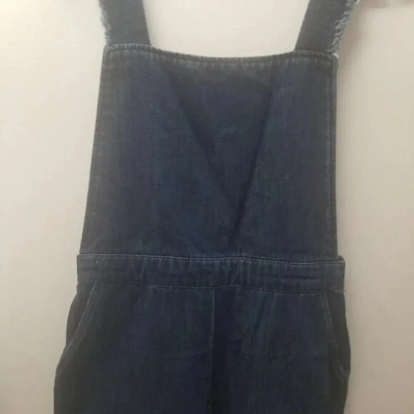Zara Woman Premium Denim Wide  Leg Dark Wash Raw Hem Cropped Overalls M - Picture 14 of 14